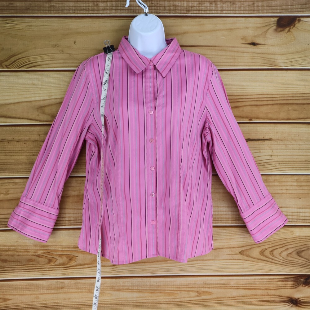 Rafaella Button Up Shirt Womens Sz‎ 16 Pink Striped Cotton Long Sleeves Collared - Picture 3 of 7